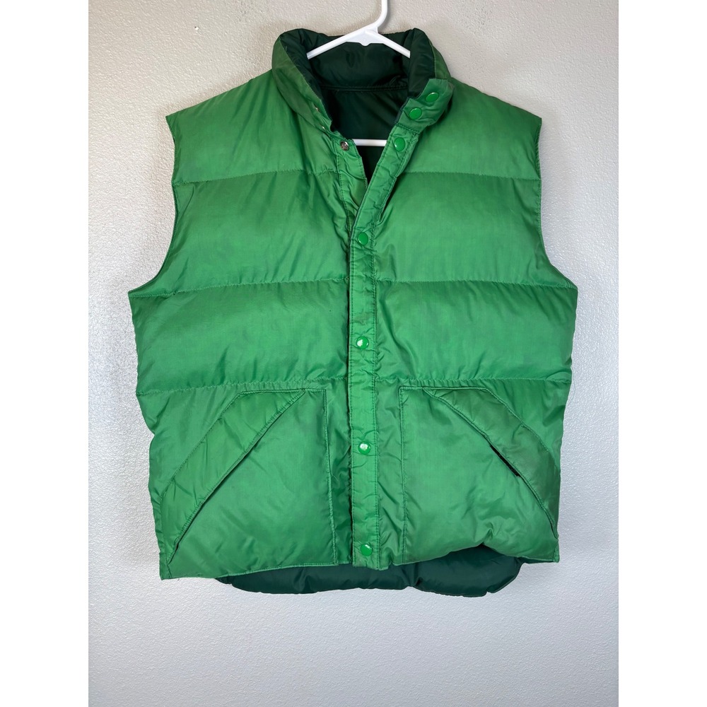 VTG 80's National "Down-Fills" Reversible Down Vest‎ Size Men's Medium Green